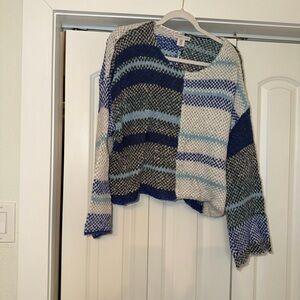 Sincerely Jules Blue and Gray Patchwork Sweater